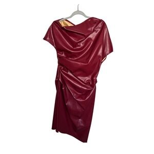 MICAS Faux Leather Dress Drape Neck Party Cocktail Maroon XL‎